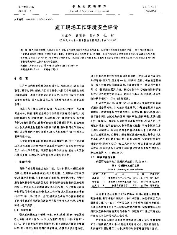 施工现场工作环境安全评价