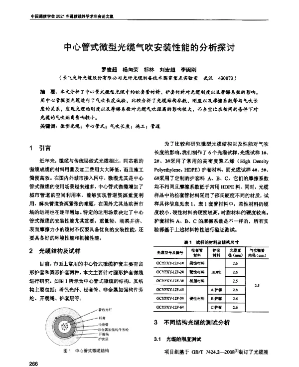 中心管式微型光缆气吹安装性能的分析探讨