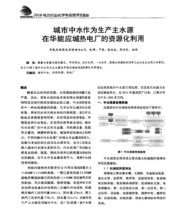 城市中水作为生产主水源在华能应城热电厂的资源化利用