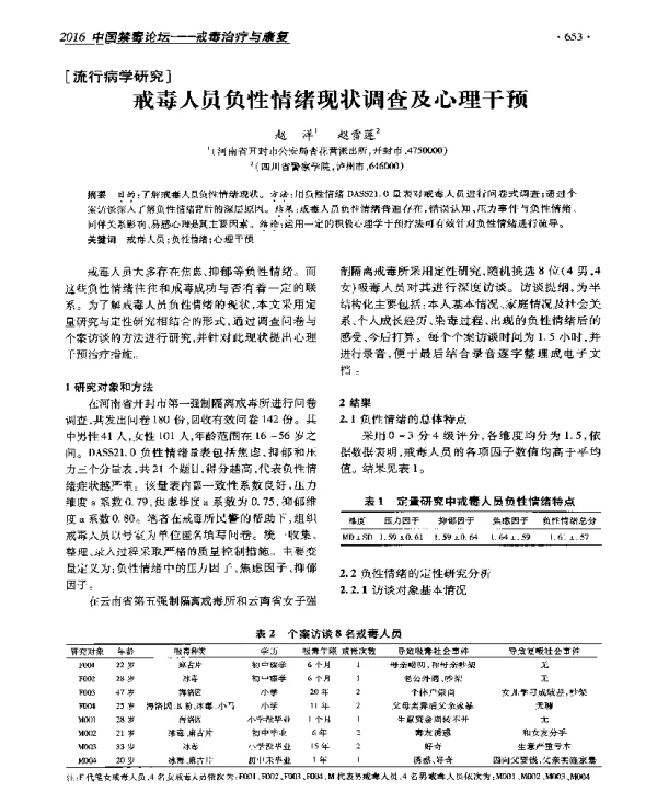 戒毒人员负性情绪现状调查及心理干预