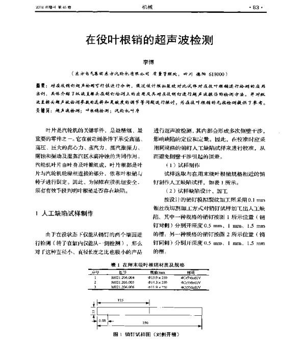 在役叶根销的超声波检测