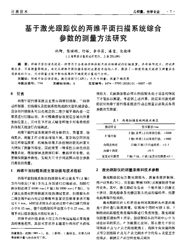 基于激光跟踪仪的两维平面扫描系统综合参数的测量方法研究