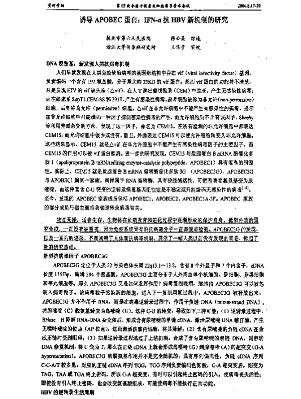 诱导APOBEC蛋白IFN-α抗HBV新机制的研究