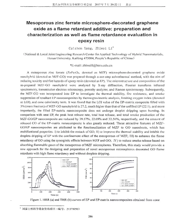 Mesoporouszincferratemicrosphere-decoratedgrapheneoxideasaflameretardantadditivepreparationandcharacterizationaswellasflameretardanceevaluationinepoxyresin