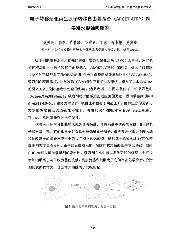 电子转移活化再生原子转移自由基聚合(ARGET-ATRP)制备海水提铀吸附剂