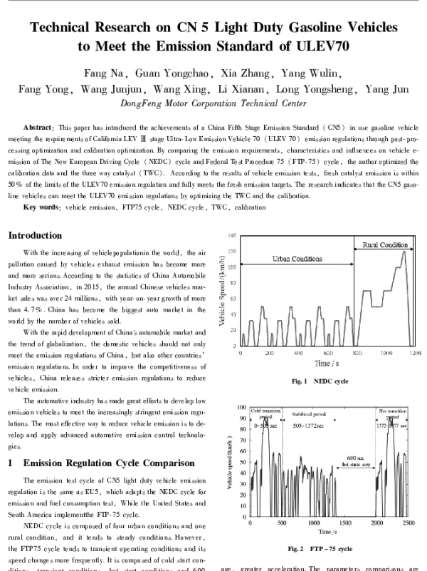 TechnicalResearchonCN5LightDutyGasolineVehiclestoMeettheEmissionStandardofULEV70