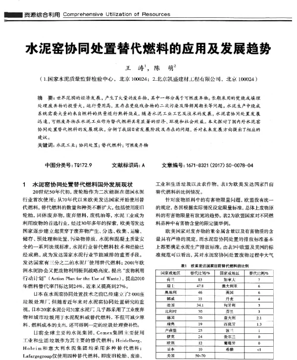 水泥窑协同处置替代燃料的应用及发展趋势