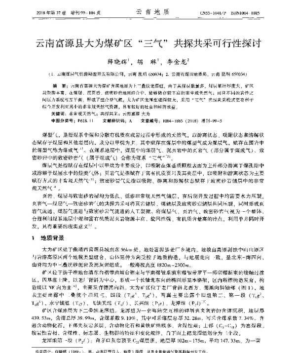 云南富源县大为煤矿区“三气”共探共采可行性探讨