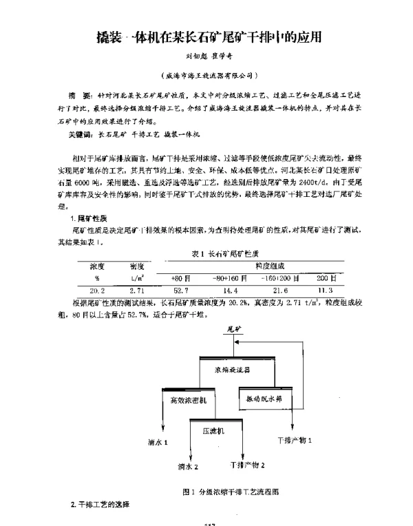 撬装一体机在某长石矿尾矿干排中的应用