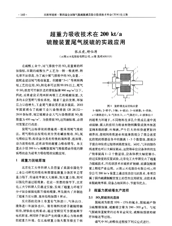超重力吸收技术在200kta硫酸装置尾气脱硫的实践应用