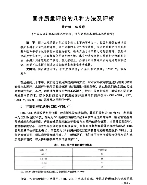 固井质量评价的几种方法及评析