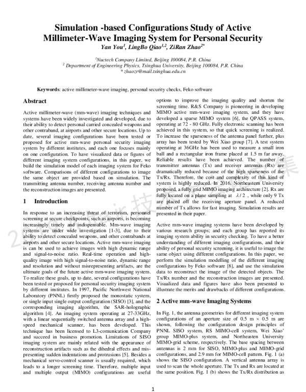 Simulation-basedConfigurationsStudyofActiveMillimeter-WaveImagingSystemforPersonalSecurity
