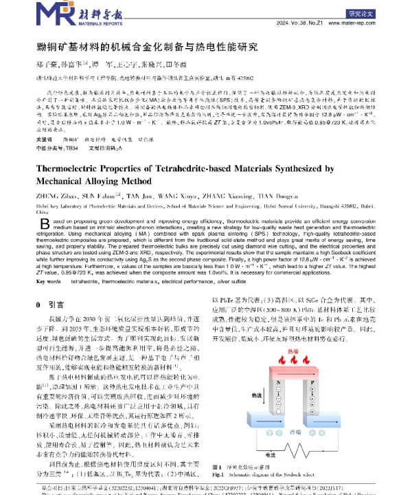 黝铜矿基材料的机械合金化制备与热电性能研究