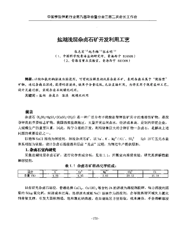 盐湖浅层杂卤石矿开发利用工艺