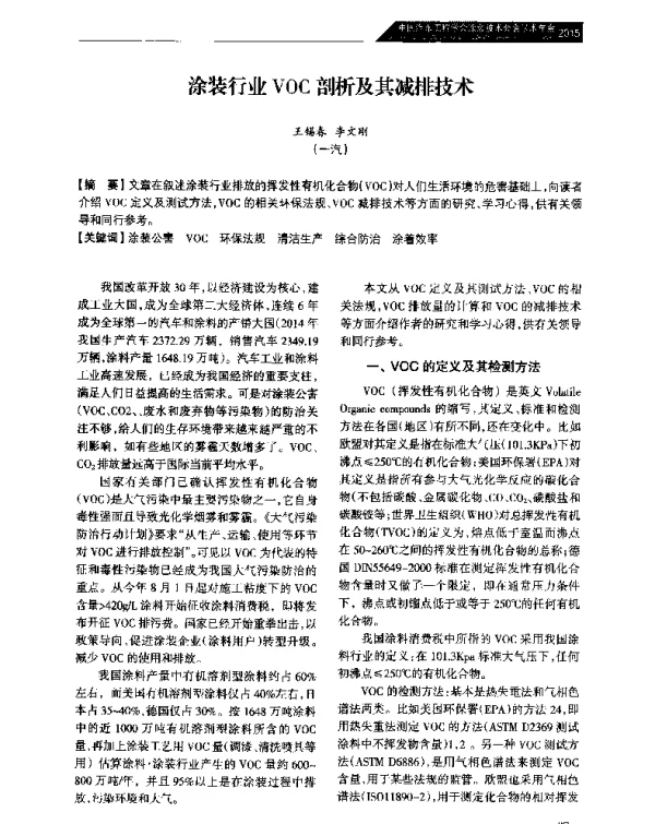 涂装行业VOC剖析及其减排技术