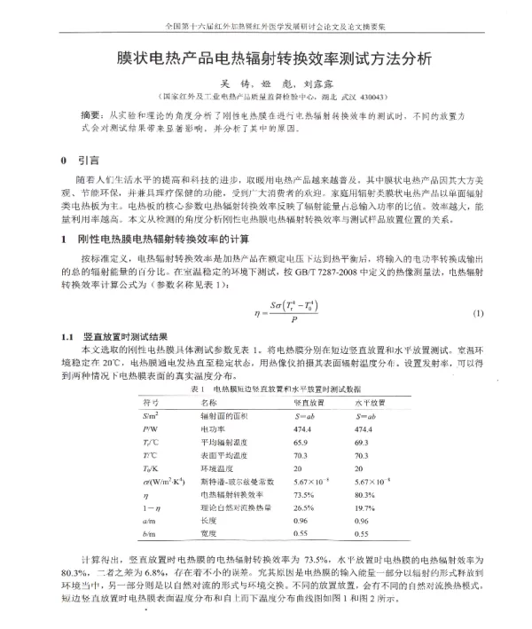 膜状电热产品电热辐射转换效率测试方法分析