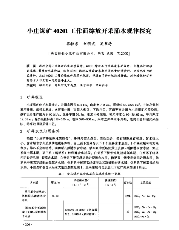 小庄煤矿40201工作面综放开采涌水规律探究