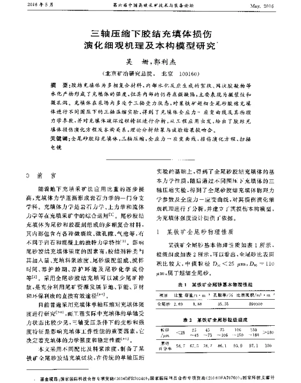 三轴压缩下胶结充填体损伤演化细观机理及本构模型研究