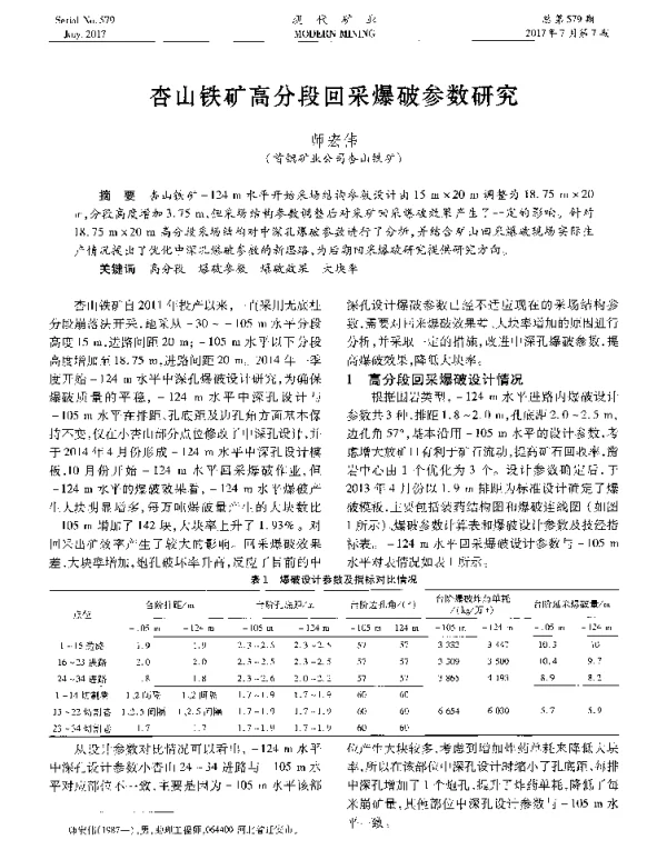 杏山铁矿高分段回采爆破参数研究