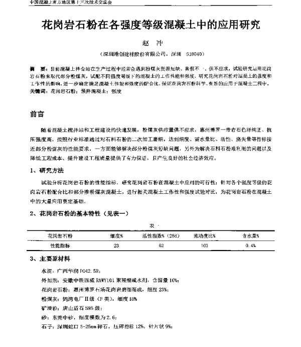 花岗岩石粉在各强度等级混凝土中的应用研究