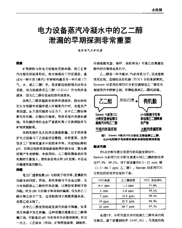 电力设备蒸汽冷凝水中的乙二醇泄漏的早期探测非常重要