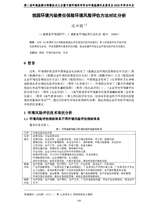 我国环境污染责任保险环境风险评估方法对比分析