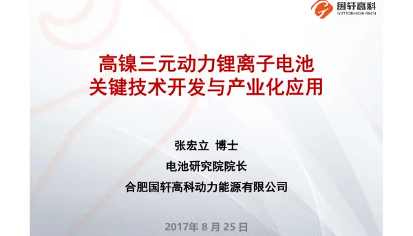 高镍三元动力锂离子电池关键技术开发与产业化应用