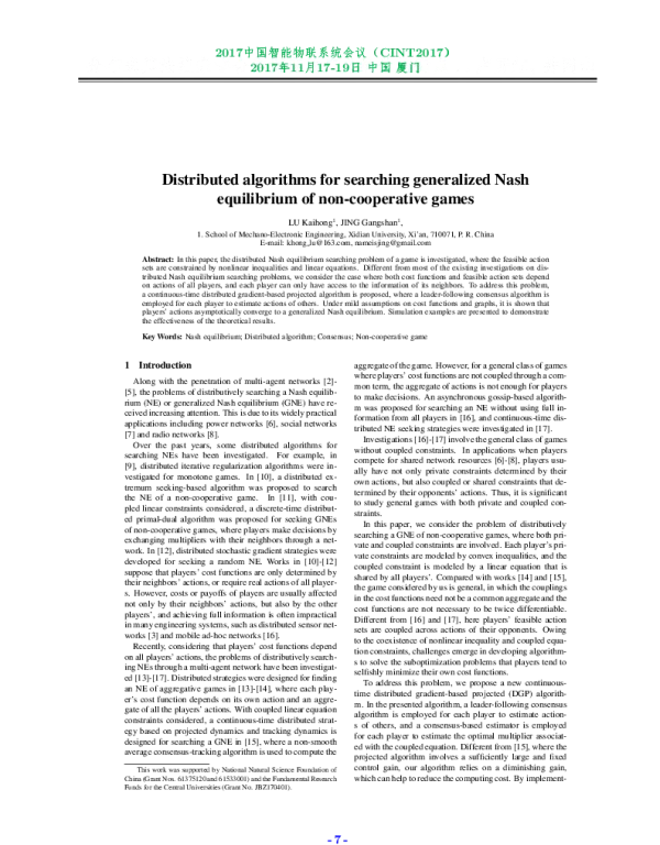 DistributedalgorithmsforsearchinggeneralizedNashequilibriumofnon-cooperativegames