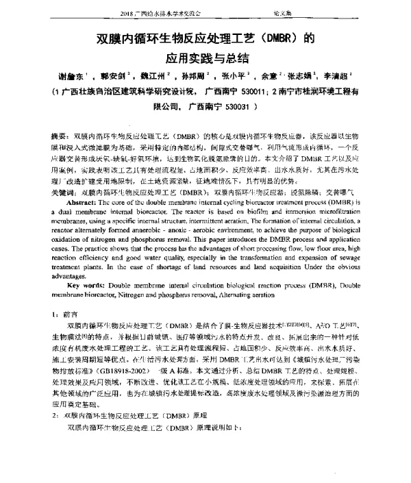 双膜内循环生物反应处理工艺(DMBR)的应用实践与总结