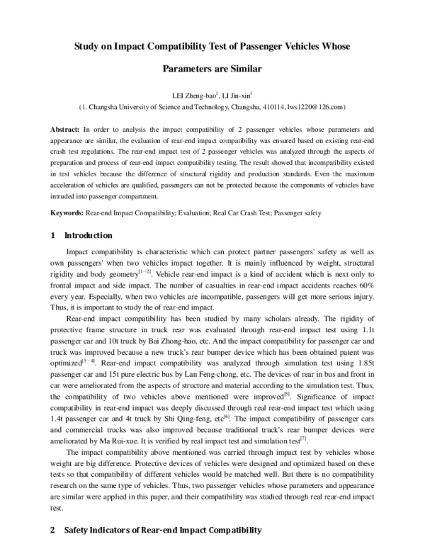 StudyonImpactCompatibilityTestofPassengerVehiclesWhoseParametersareSimilar