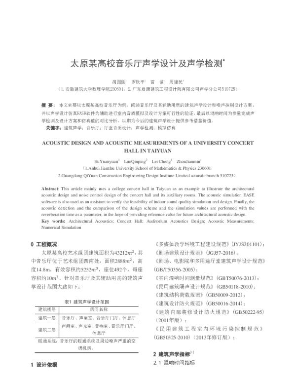 太原某高校音乐厅声学设计及声学检测