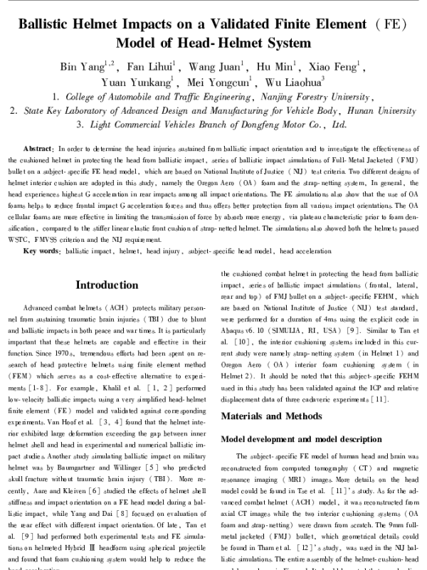 BallisticHelmetImpactsonaValidatedFiniteElement(FE)ModelofHead-HelmetSystem