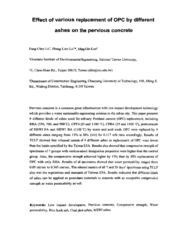EffectofvariousreplacementofOPCbydifferentashesontheperviousconcrete