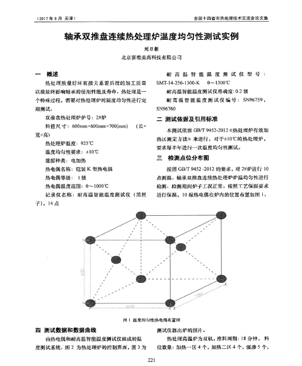 轴承双推盘连续热处理炉温度均匀性测试实例