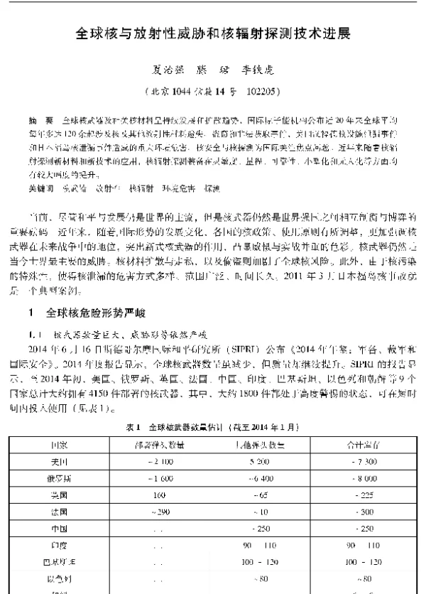 全球核与放射性威胁和核辐射探测技术进展