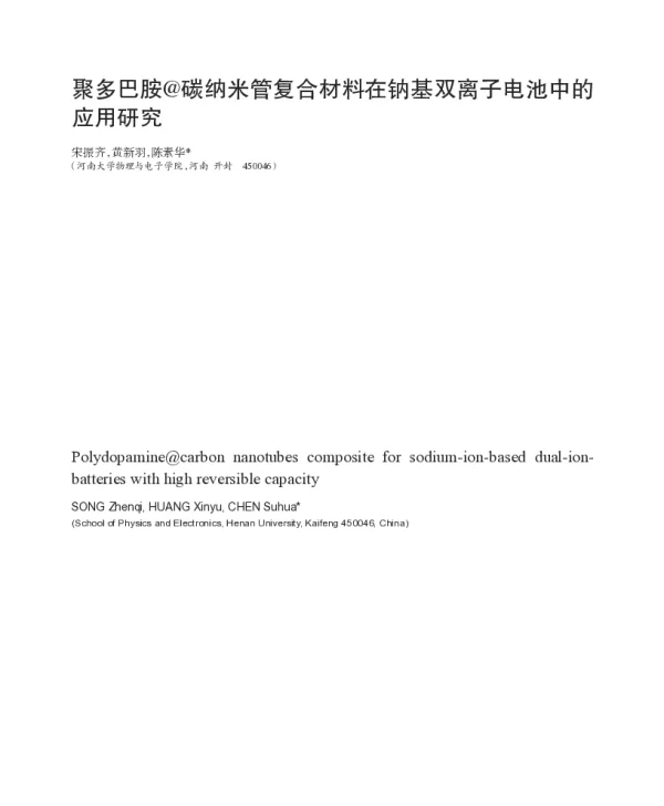 聚多巴胺@碳纳米管复合材料在钠基双离子电池中的应用研究
