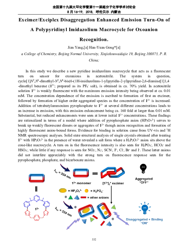 ExcimerExciplexDisaggregationEnhancedEmissionTurn-OnofAPolypyridinylImidazoliumMacrocycleforOxoanionRecognition
