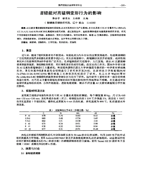 层错能对高锰钢变形行为的影响