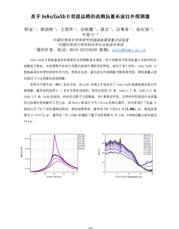 基于InAsGaSbⅡ型超晶格的高阻抗甚长波红外探测器