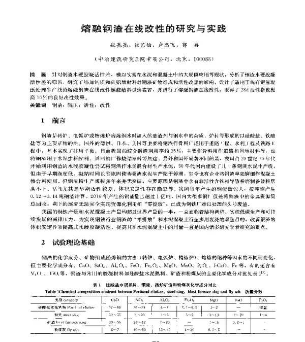 熔融钢渣在线改性的研究与实践