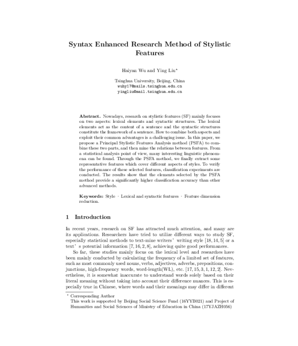 SyntaxEnhancedResearchMethodofStylisticFeatures
