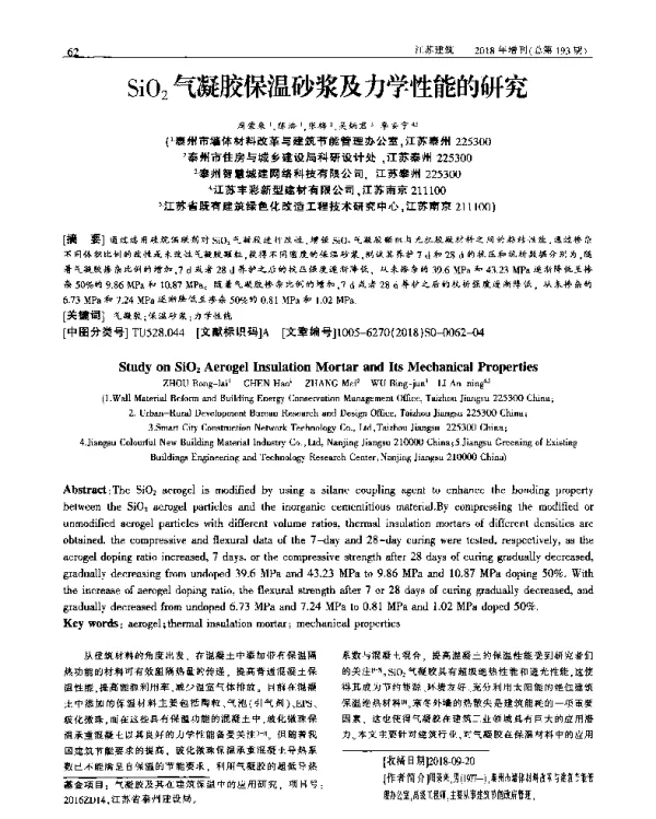 SiO2气凝胶保温砂浆及力学性能的研究