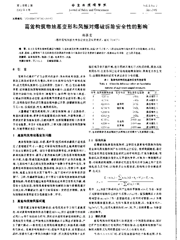 高耸构筑物地基变形和风振对爆破拆除安全性的影响