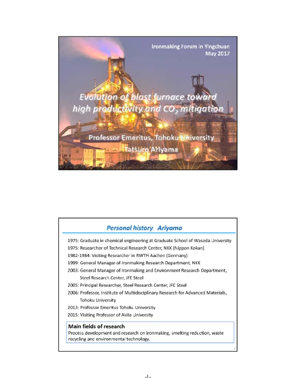 EvolutionofblastfurnacetowardhighproductivityandCO2mitigation