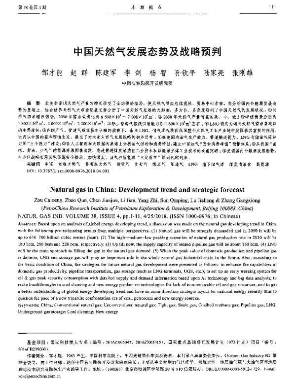 中国天然气发展态势及战略预判
