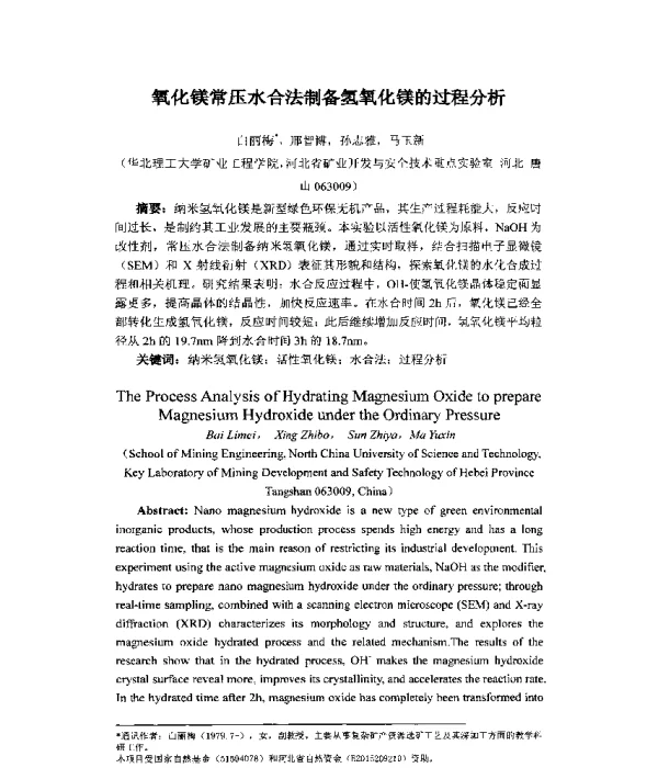 氧化镁常压水合法制备氢氧化镁的过程分析