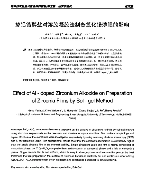 掺铝锆醇盐对溶胶凝胶法制备氧化锆薄膜的影响