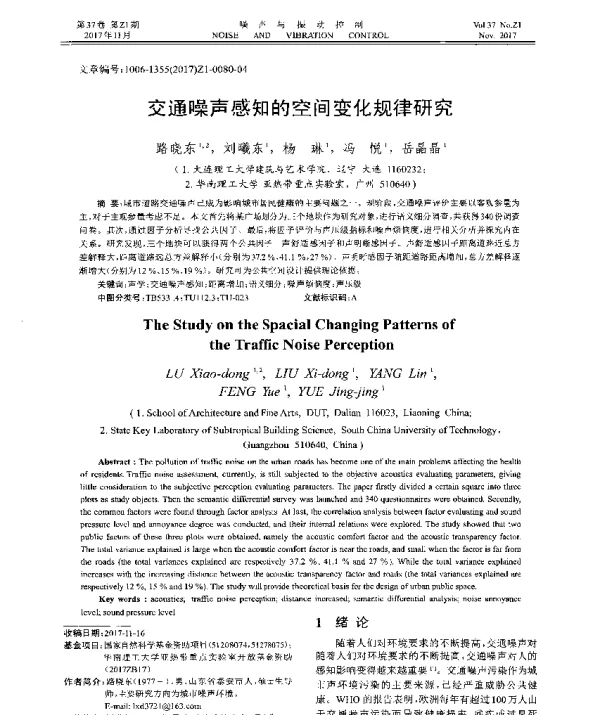 交通噪声感知的空间变化规律研究