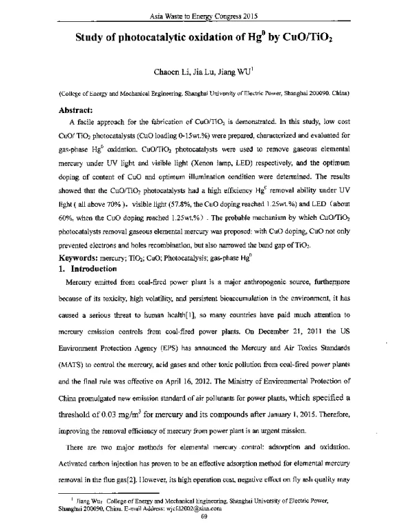 StudyofphotocatalyticoxidationofHg0byCuOTiO2