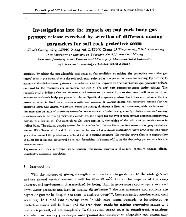 Investigationsintotheimpactsoncoal-rockbodygaspressurereleaseexercisedbyselectionofdifferentminingparametersforsoftrockprotectiveseam